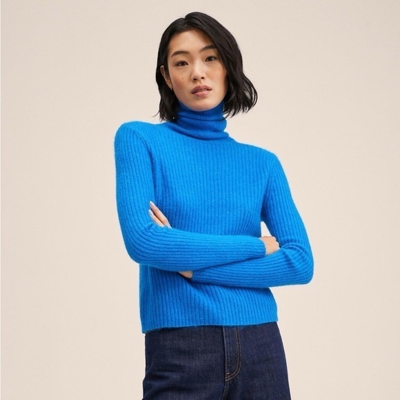 Mango MNG Sweater Womens Small Cannoli Blue Turtleneck Wool Alpaca - Picture 1 of 9